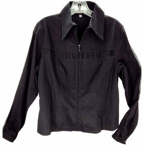 Vintage Y2K Anne Fontaine Marque Deposse Black Sheer Cutouts Zip Up Shirt Top